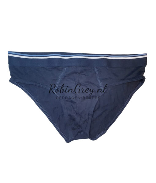 Gedragen slip zwart met blauw gestreepte rand