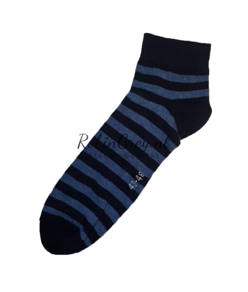 Blauw zwarte enkelsok met dikke strepen