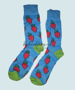 Gedragen sokken blauw met aardbeien